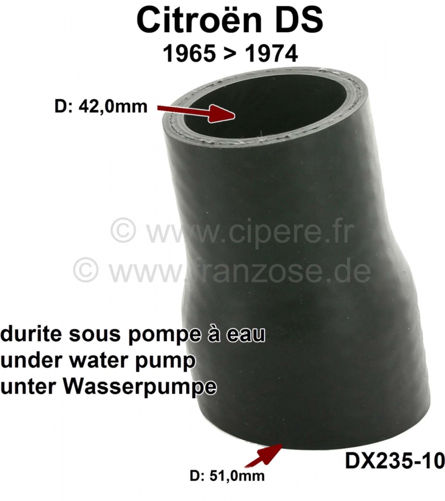 Sonstige-Citroen - Radiatorslang (waterslang) onder de waterpomp. Geschikt voor Citroen DS, vanaf modeljaar 1