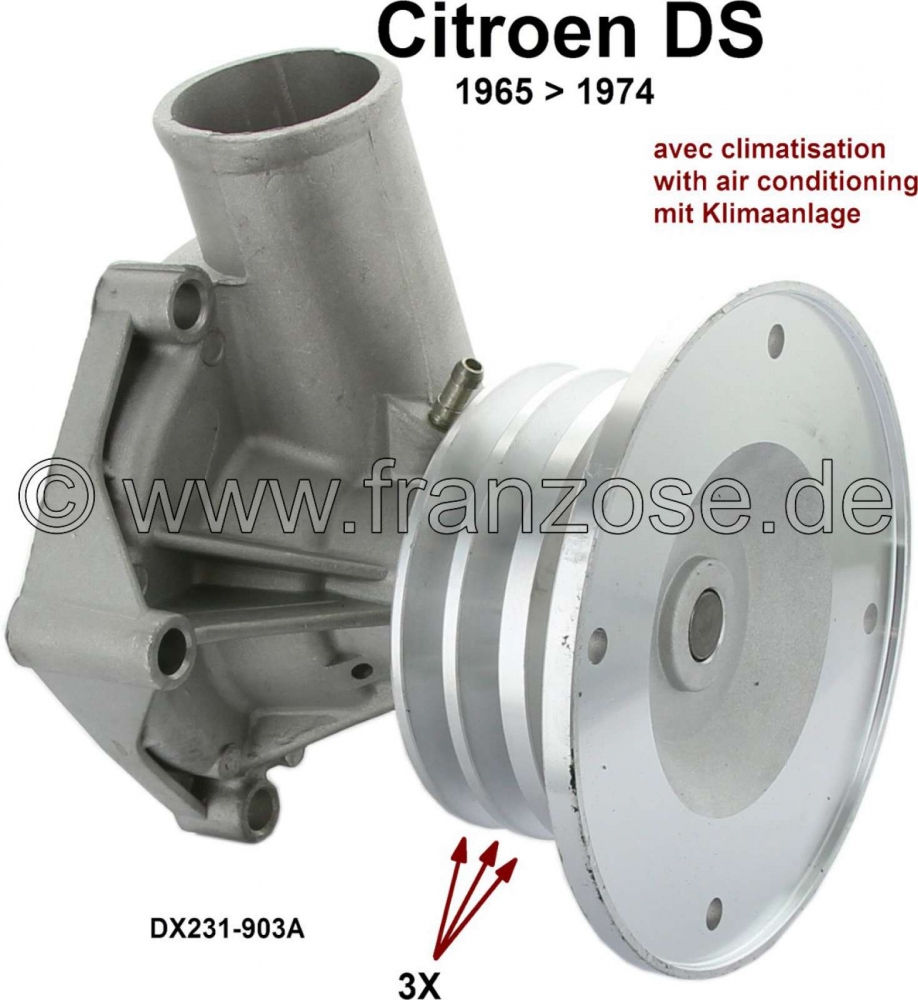 Citroen-DS-11CV-HY - Waterpomp voor airconditioning. 3 V-snaren. Geschikt voor Citroen DS, met airco. Of. DX231