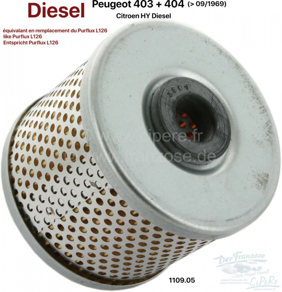 Peugeot - Oliefilter (komt overeen met Pruflux L126). Geschikt voor Peugeot 403 Diesel. Peugeot 404 