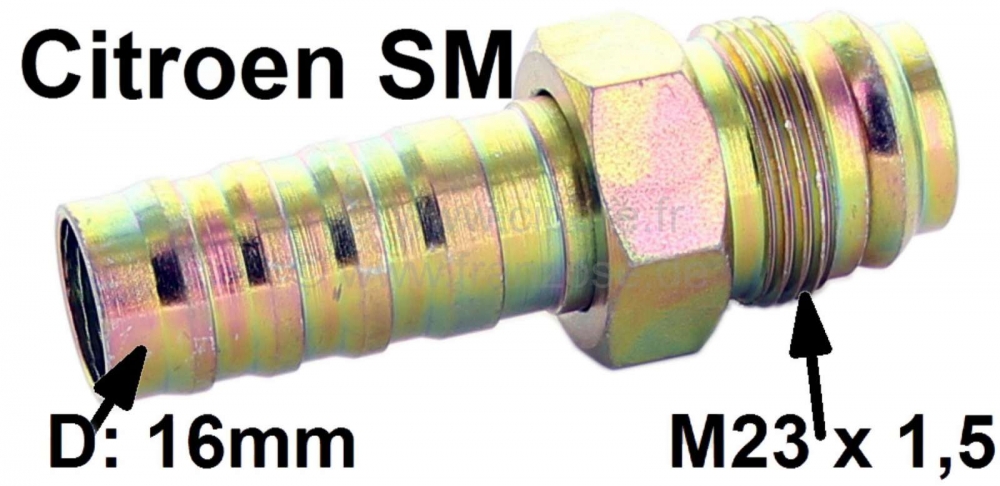 Citroen-DS-11CV-HY - SM, aansluitnippel oliekoeler slang. Schroefdraad: M23 x 1,5, geschikt voor Citroen SM.