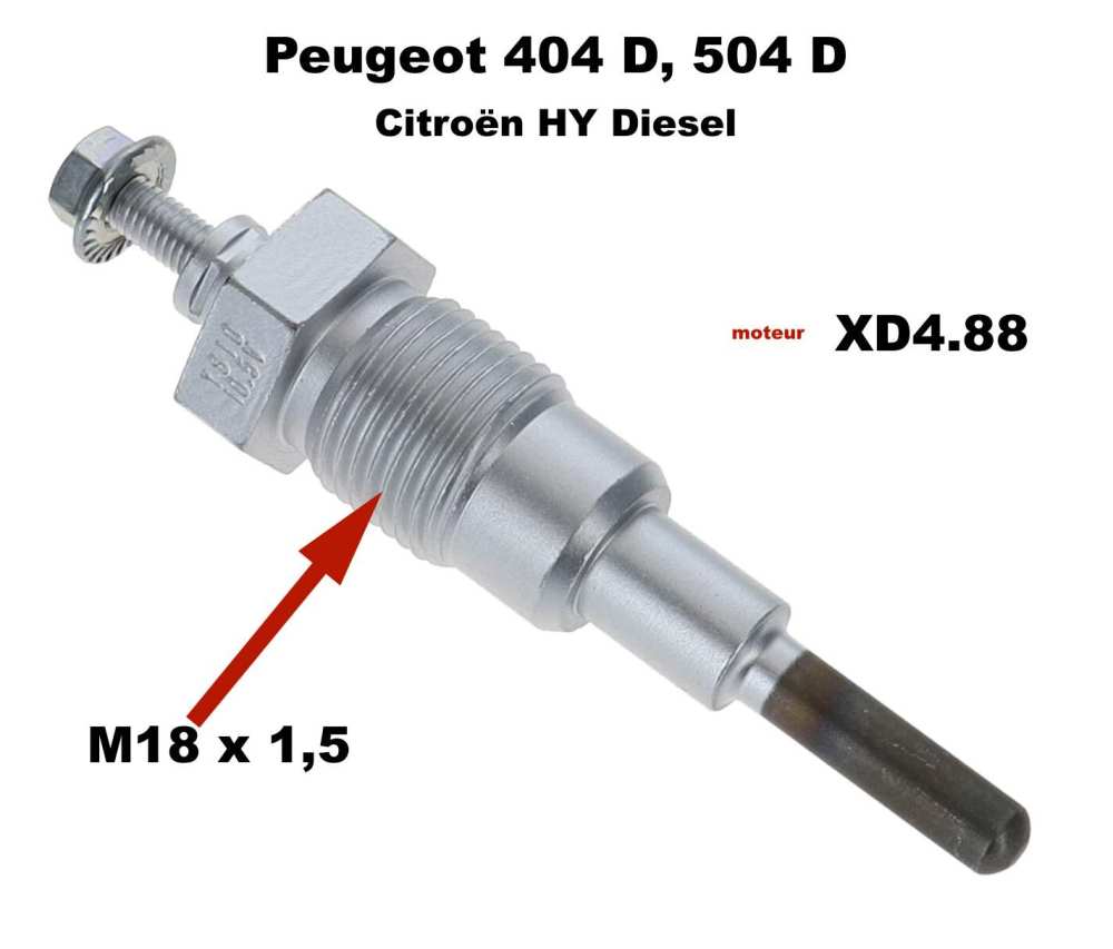 Citroen-DS-11CV-HY - Gloeibougie. Schroefdraad: 10,5 volt, M18x1,5. Sleutelmaat: 21mm. Geschikt voor motor: XD4