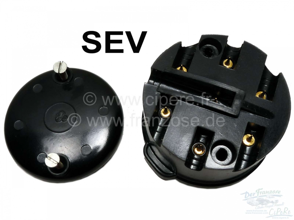 Citroen-DS-11CV-HY - SEV, verdelerkap voor Citroen 15CV. (6 cilinders). Zijdelingse kabeluitgangen! Totale hoog