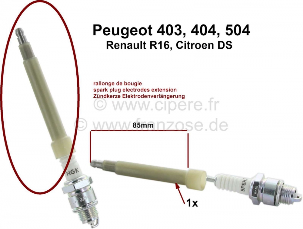 Renault - Verlengstuk voor bougie-elektrode. Geschikt voor Peugeot 403, 404, 504, J7. Renault R16. H