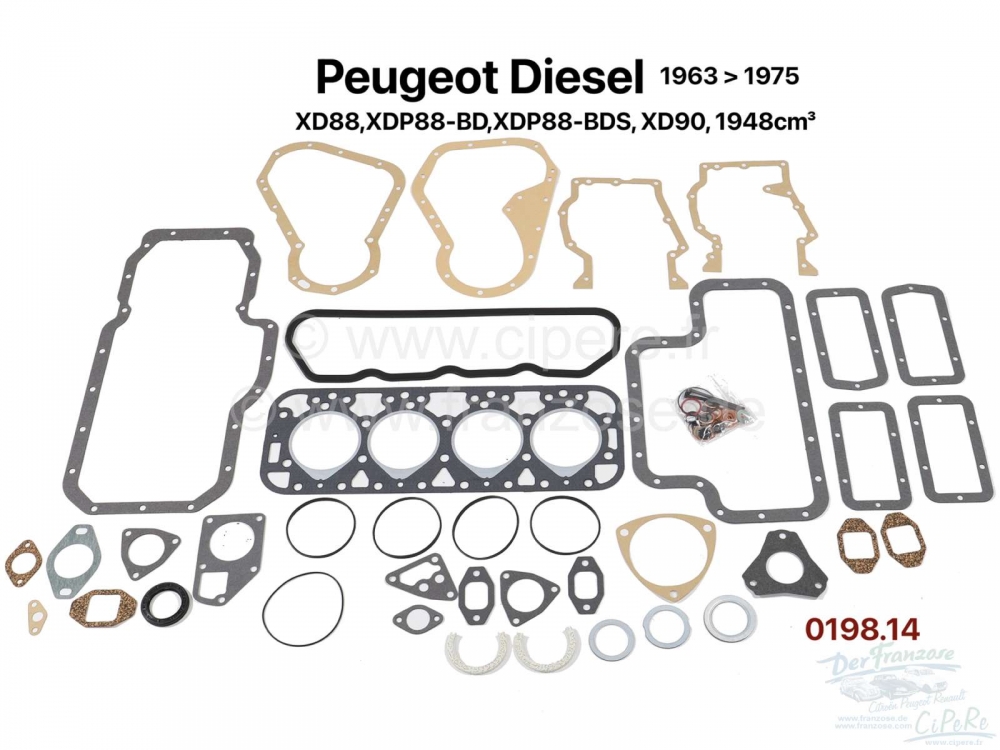 Renault - Motorpakkingset (incl. cilinderkoppakking 1,5 mm) diesel. Geschikt voor motoren: XD88, XDP