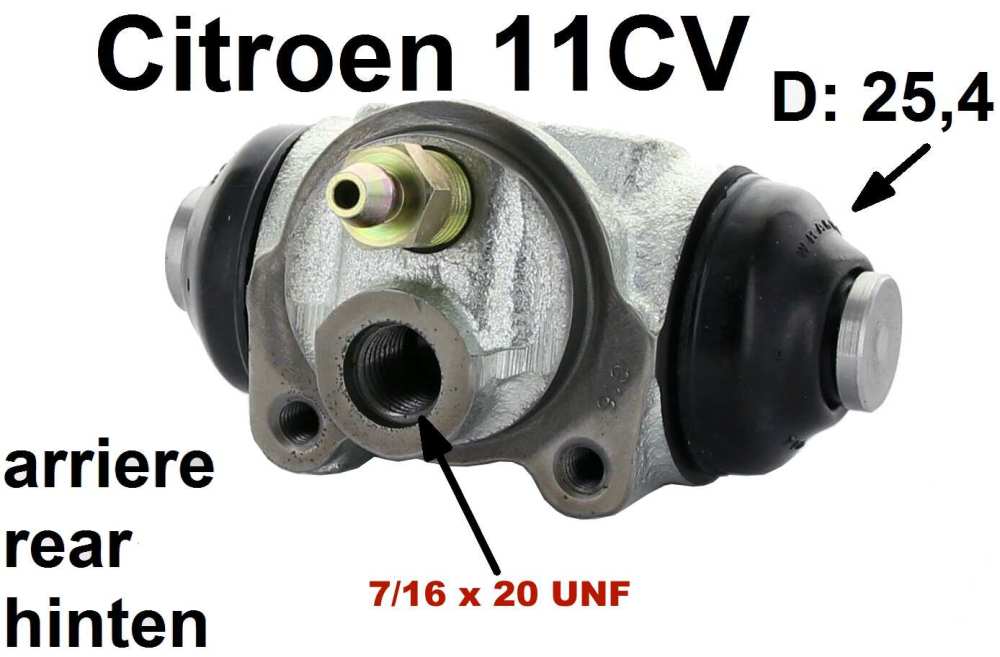 Citroen-DS-11CV-HY - Remcilinder achterwiel.  1,0 inch (25,4 mm) zuiger. Geschikt voor Citroen 11CV, van 1937 t