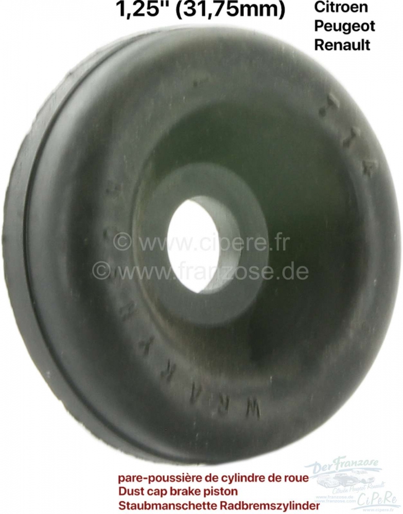 Renault - Stoflaars remzuiger. Bijv. voorwielremcilinder Citroen 11CV (1,25 inch). Ook geschikt voor