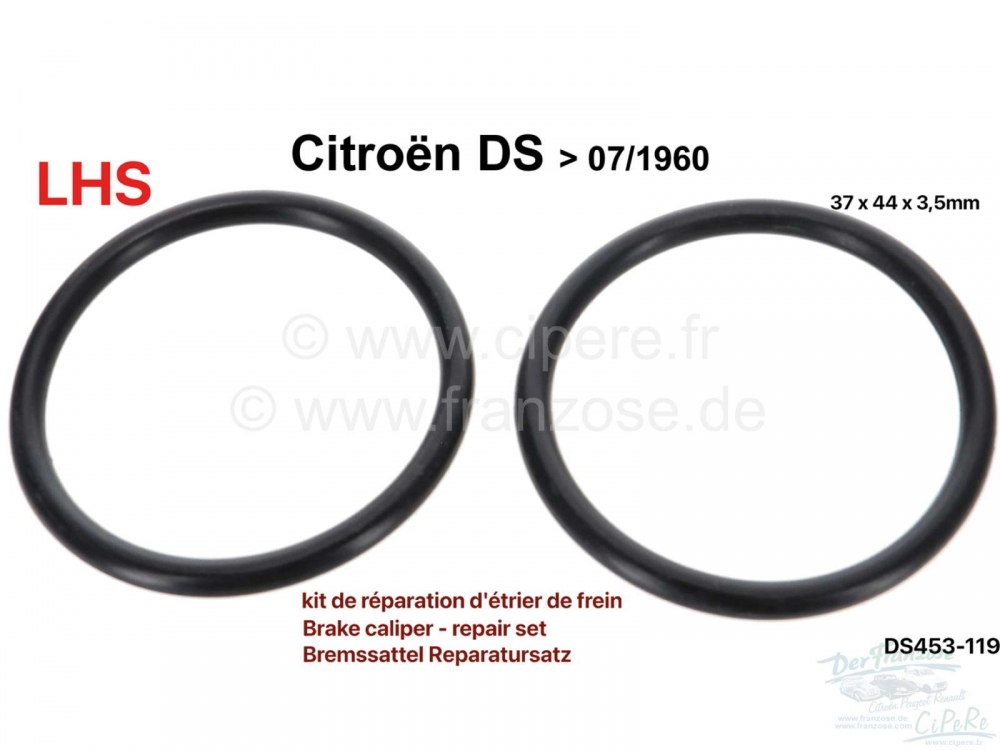 Citroen-DS-11CV-HY - Remklauw reparatieset LHS. Geschikt voor Citroen DS, tot bouwjaar 07/1960. (37x44x3,5mm). 