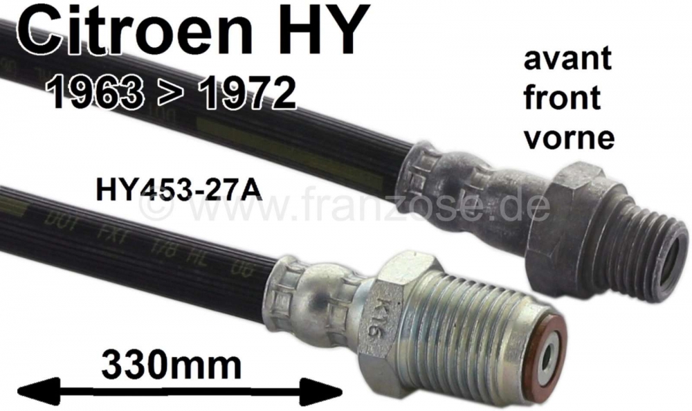 Citroen-DS-11CV-HY - Remleiding voorrem. Geschikt voor Citroen HY, van modeljaar 1963 tot 1972. 330mm totale le