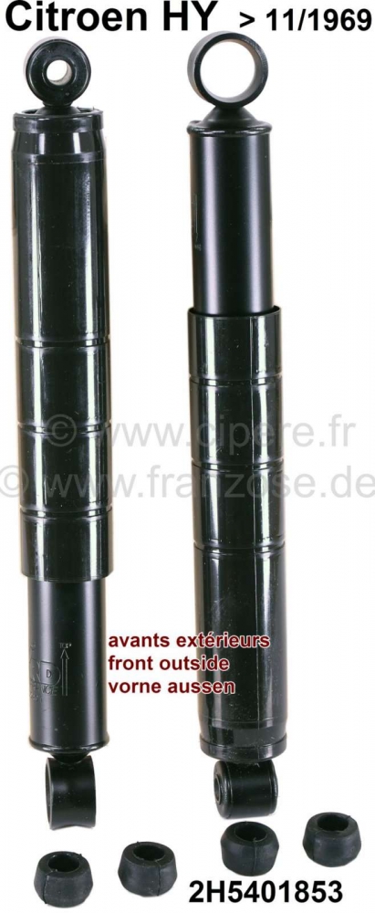 Citroen-DS-11CV-HY - Schokbreker voor, buiten (2 stuks). Geschikt voor Citroen HY, tot bouwjaar 11/1969. Lengte