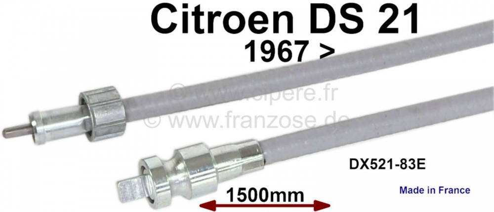 Citroen-DS-11CV-HY - Snelheidsmeter kabel onderzijde. Geschikt voor Citroen DS21, vanaf modeljaar 1967. lengte: