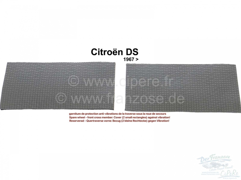 Citroen-DS-11CV-HY - Reservewiel - voorste dwarsbalk: Afdekking (2 kleine rechthoeken) tegen trillingen! Deze k