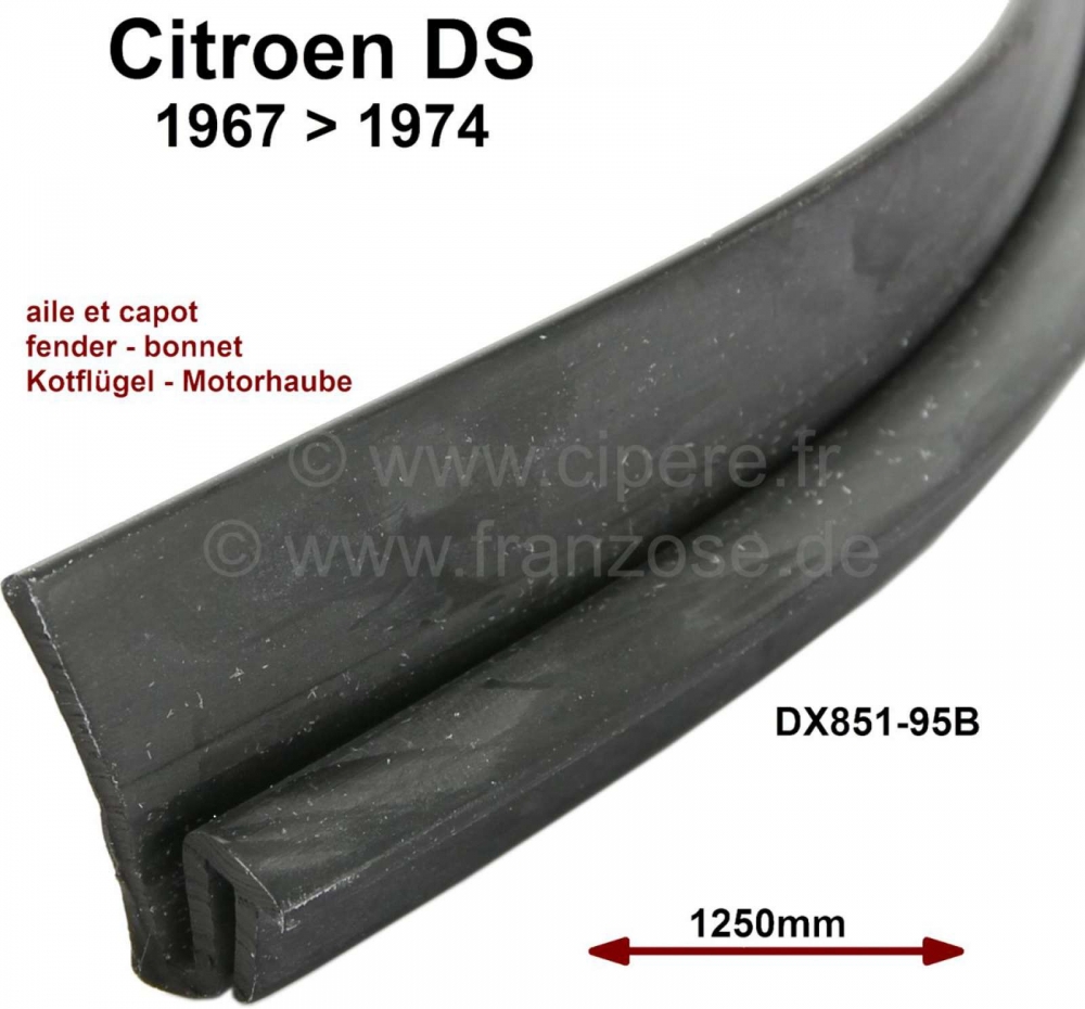 Sonstige-Citroen - Rubberen afdichting, tussen spatbord en motorkap. Geschikt voor Citroen DS, vanaf modeljaa