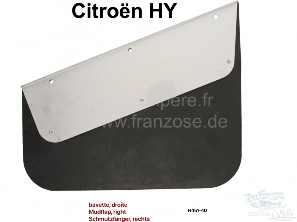 Citroen-DS-11CV-HY - Spatlap rechts, met roestvrijstalen beugel. Geschikt voor Citroen HY. Of. Nr. H851-4D