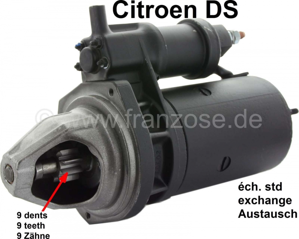 Citroen-DS-11CV-HY - Startmotor 9 tanden. Met magneetschakelaar. In ruil (Made in Germany). Plus 150 euro borg 