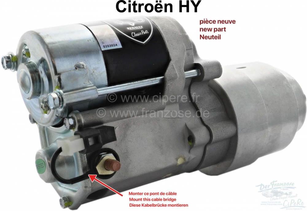 Citroen-DS-11CV-HY - Nieuwe startmotor. 12 Volt. Geschikt voor Citroen HY. Speciaal gemaakt! Het is niet nodig 