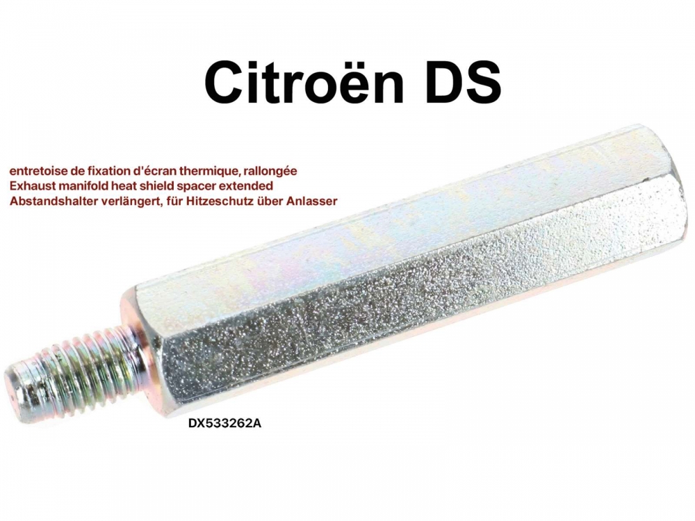 Citroen-DS-11CV-HY - Uitlaatspruitstuk hitteschild spacer verlengd. Deze afstandhouder wordt tussen de startmot