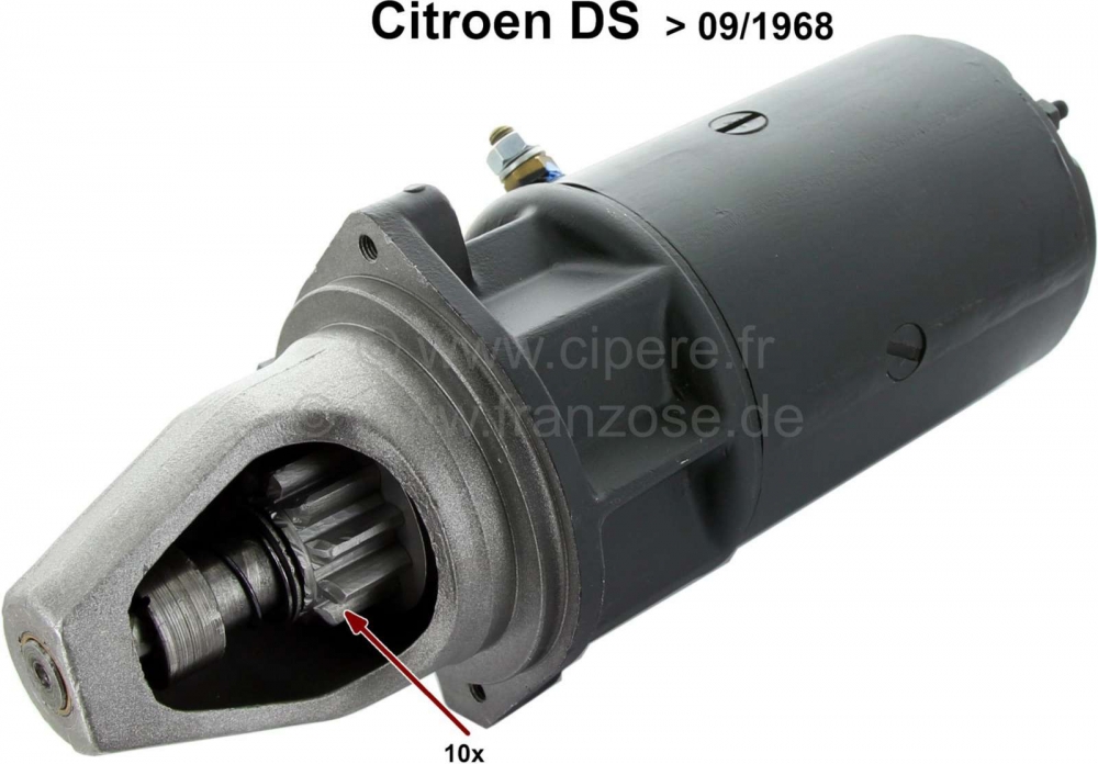 Citroen-DS-11CV-HY - Startmotor voor Citroen DS, 10 tanden, zonder magneetschakelaar. Geïnstalleerd tot bouwja