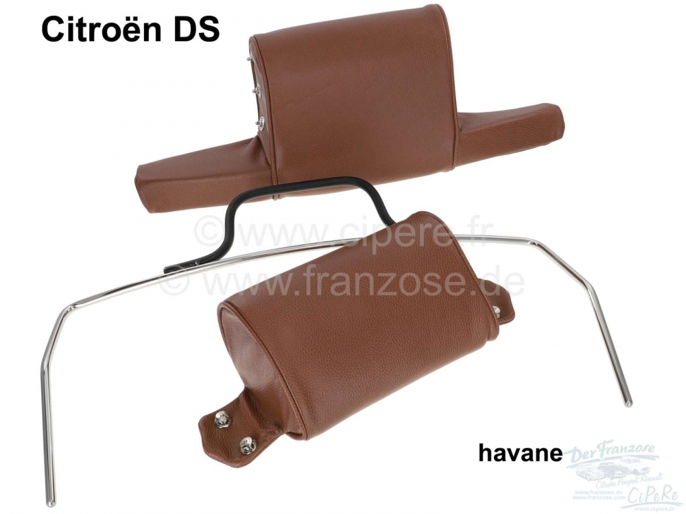 Sonstige-Citroen - Brede hoofdsteun, geschikt voor Citroen DS (2-delig). Chocoladebruin leer (havane). Per st