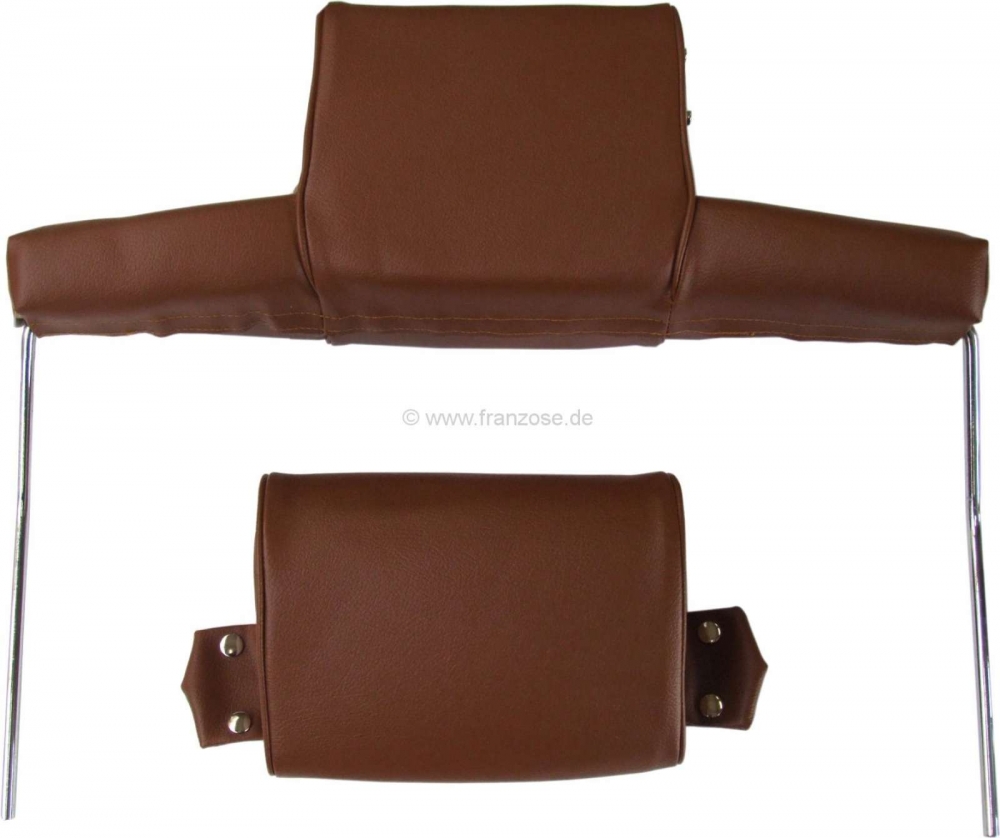 Sonstige-Citroen - Brede hoofdsteun, geschikt voor Citroen DS (2-delig). Bruin kunstleer. Per stuk.