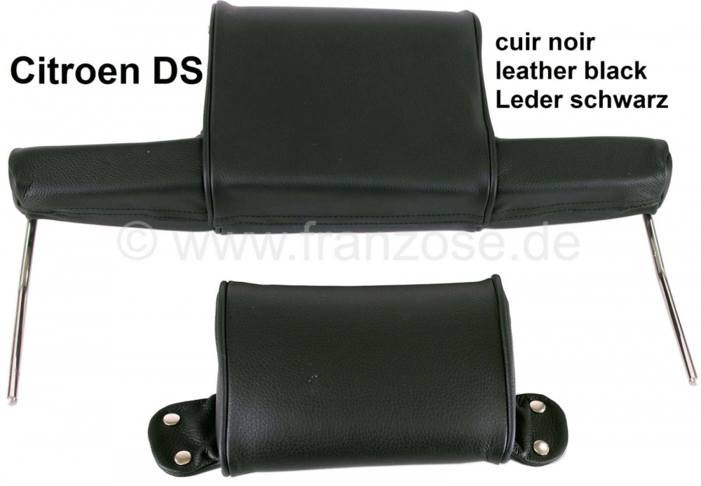 Sonstige-Citroen - Brede hoofdsteun, geschikt voor Citroen DS (2-delig). Zwart leder. Per stuk.