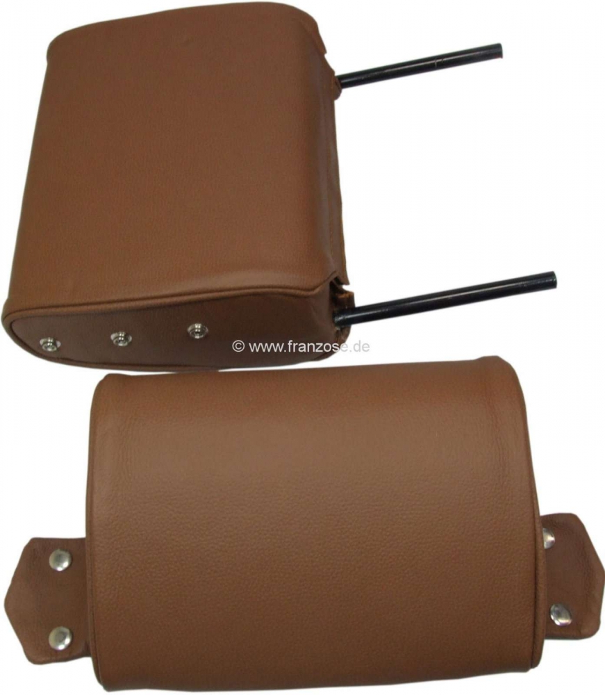 Sonstige-Citroen - Smalle hoofdsteun (2-delig), geschikt voor Citroen DS. Bruin tabaksleer. Per stuk. Van bov
