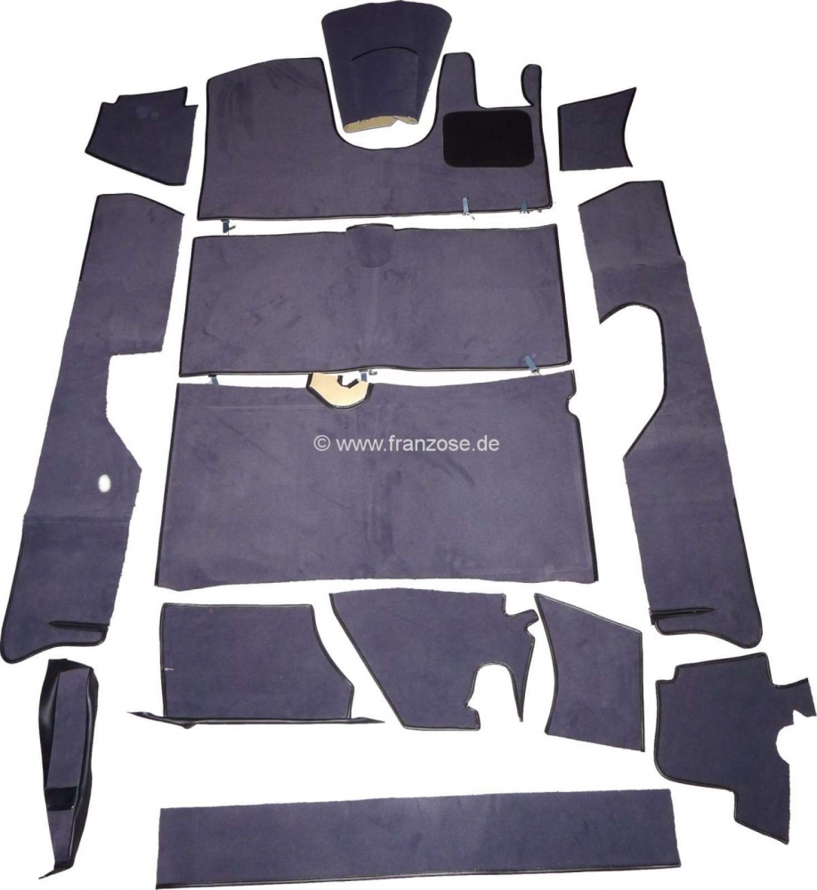 Citroen-DS-11CV-HY - DS Pallas RHD, tapijtset 14 stuks, kleur grijs. Geschikt voor Citroen DS Pallas, rechtsges