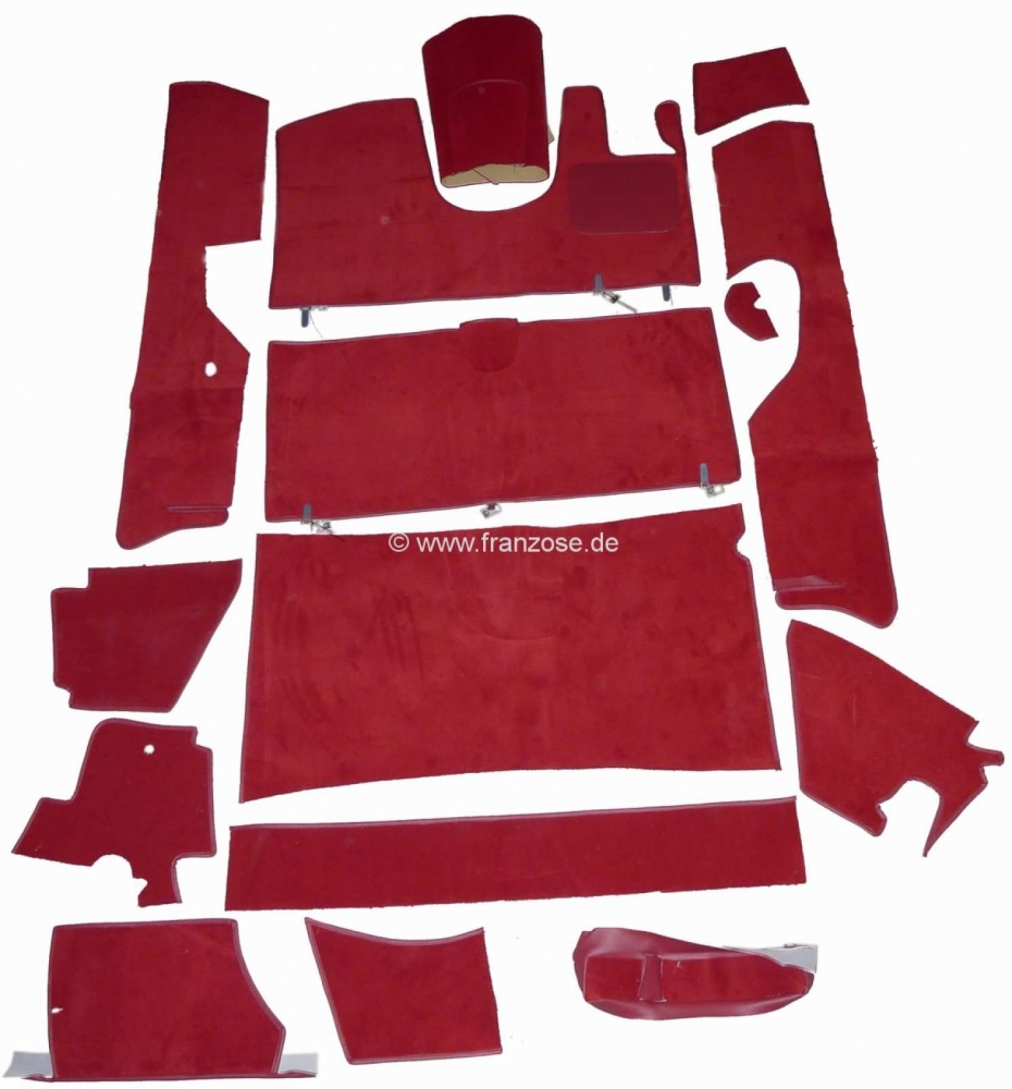 Citroen-DS-11CV-HY - DS Pallas RHD, tapijtset 14 stuks, kleur rood. Geschikt voor Citroen DS Pallas, rechtsgest