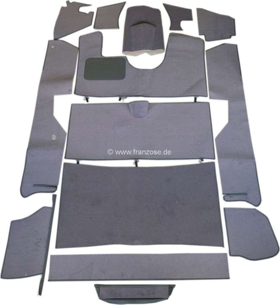 Citroen-DS-11CV-HY - DS Pallas, tapijtset 14 stuks, voor Citroen DS Pallas. Kleur: lichtgrijs (gris clair). Goe