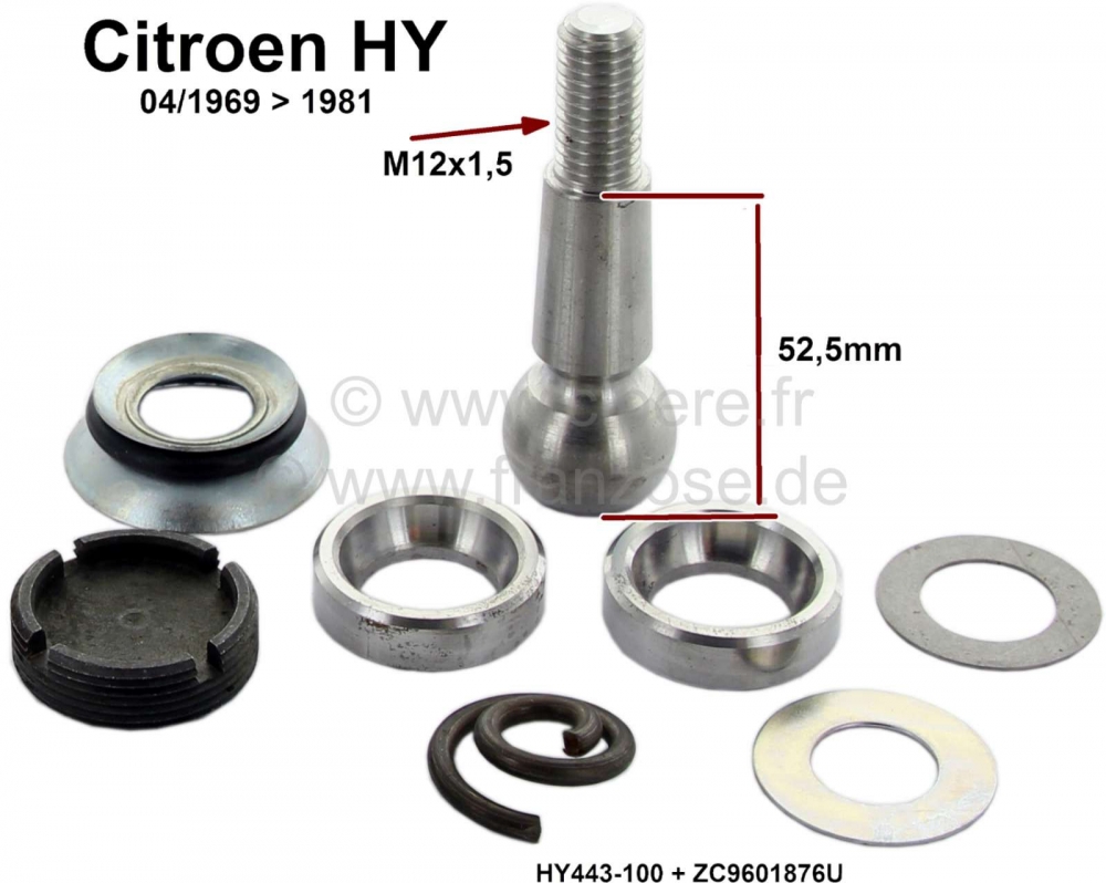 Citroen-DS-11CV-HY - Reparatieset spoorstangeinde, groot. Bout lengte: 74mm. Schroefdraad: M12 x 1,5. Geschikt 