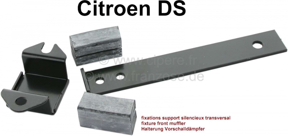 Citroen-DS-11CV-HY - Beugel voor uitlaatdemper. Bestaande uit de metalen beugel onder de voertuigbodem, met rub