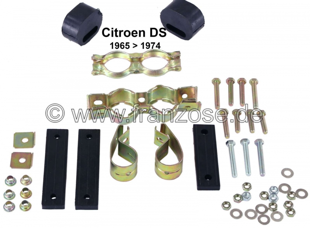 Citroen-DS-11CV-HY - DS vanaf 65, montageset voor de uitlaat, vanaf de voordemper. Incl. schroeven en bevestigi