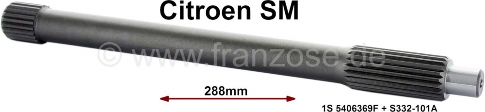Citroen-DS-11CV-HY - SM, transmissie-ingangsas (primaire as). Geschikt voor Citroen SM. Totale lengte: 288mm. O