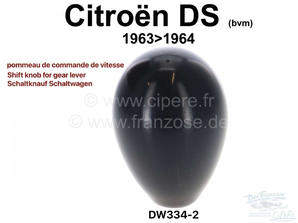 Citroen-DS-11CV-HY - Pookknop voor versnellingspook voor Citroen DS schakelauto, vanaf 1963 (bvm) . Of. Nr. DW3