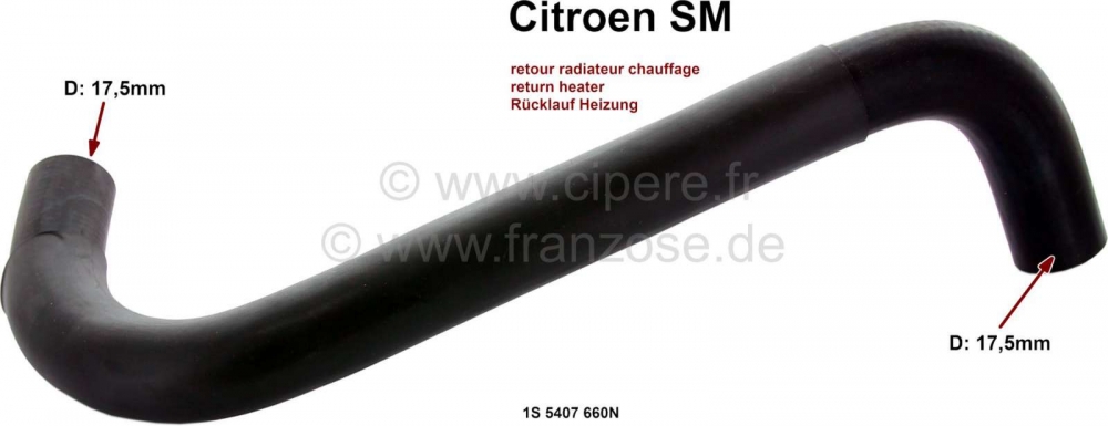 Citroen-DS-11CV-HY - SM, radiatorslang (waterslang) retour radiator. Binnendiameter: 17,5mm + 17,5mm. Geschikt 