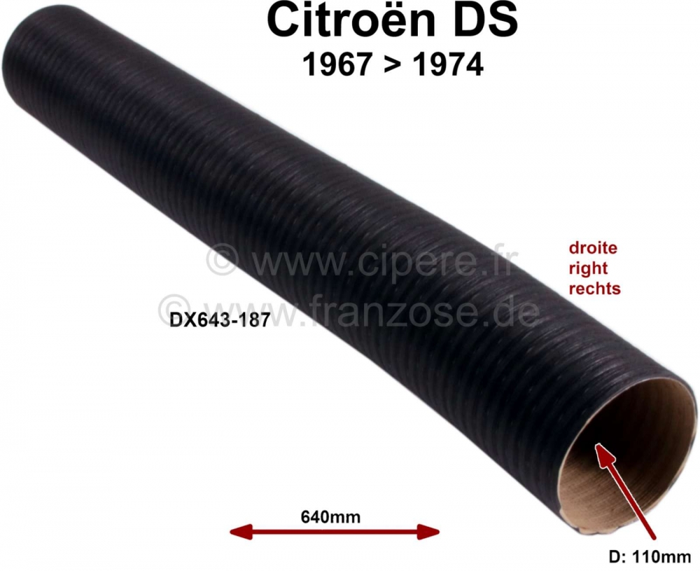 Sonstige-Citroen - Verse luchtslang (dik) rechts in het spatbord. Diameter: 110mm. Lengte: 640 mm. De dunnere