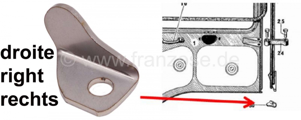 Citroen-DS-11CV-HY - Bevestigingsplaat voor zelfmoorddeur, rechtsonder. Geschikt voor Citroen HY. Of. HY841-59A