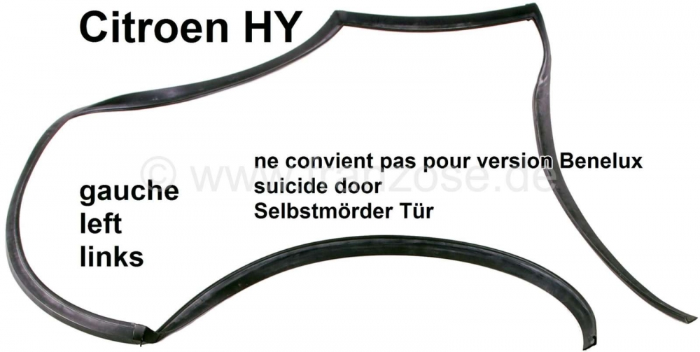 Citroen-DS-11CV-HY - Deurrubber linksvoor (zelfmoorddeur). Geschikt voor Citroen HY. De afdichting wordt volled