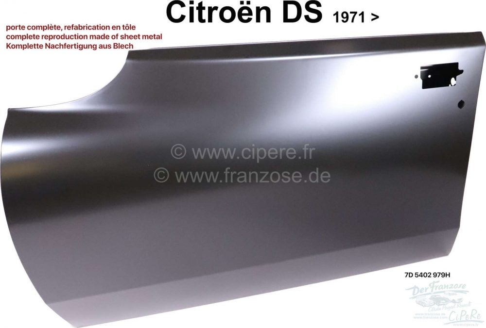 Citroen-DS-11CV-HY - Linker voorportier (nieuw onderdeel). Geschikt voor Citroen DS, vanaf modeljaar 1971 (verz