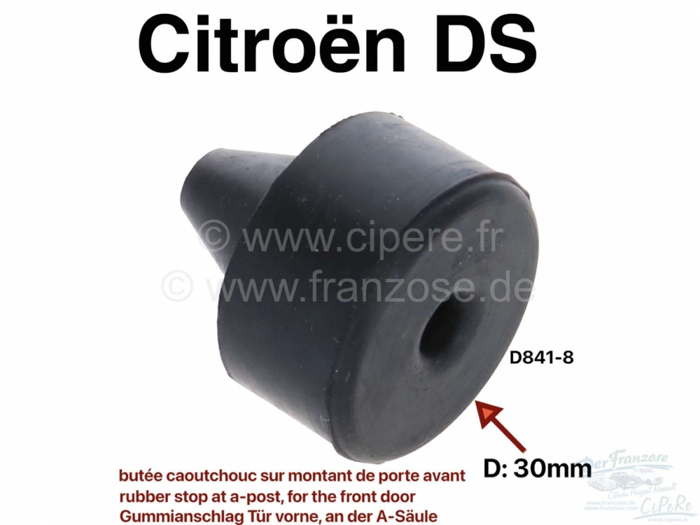Citroen-DS-11CV-HY - Rubberen stop op de A-stijl, voor de voordeur. Geschikt voor Citroën DS. Diameter: 30mm. 