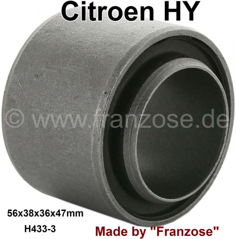 Citroen-DS-11CV-HY - Bovendraagarm: Stille bus. Geschikt voor Citroen HY. Afmeting: 56 x 38 x 36 x 47mm. Of. Nr