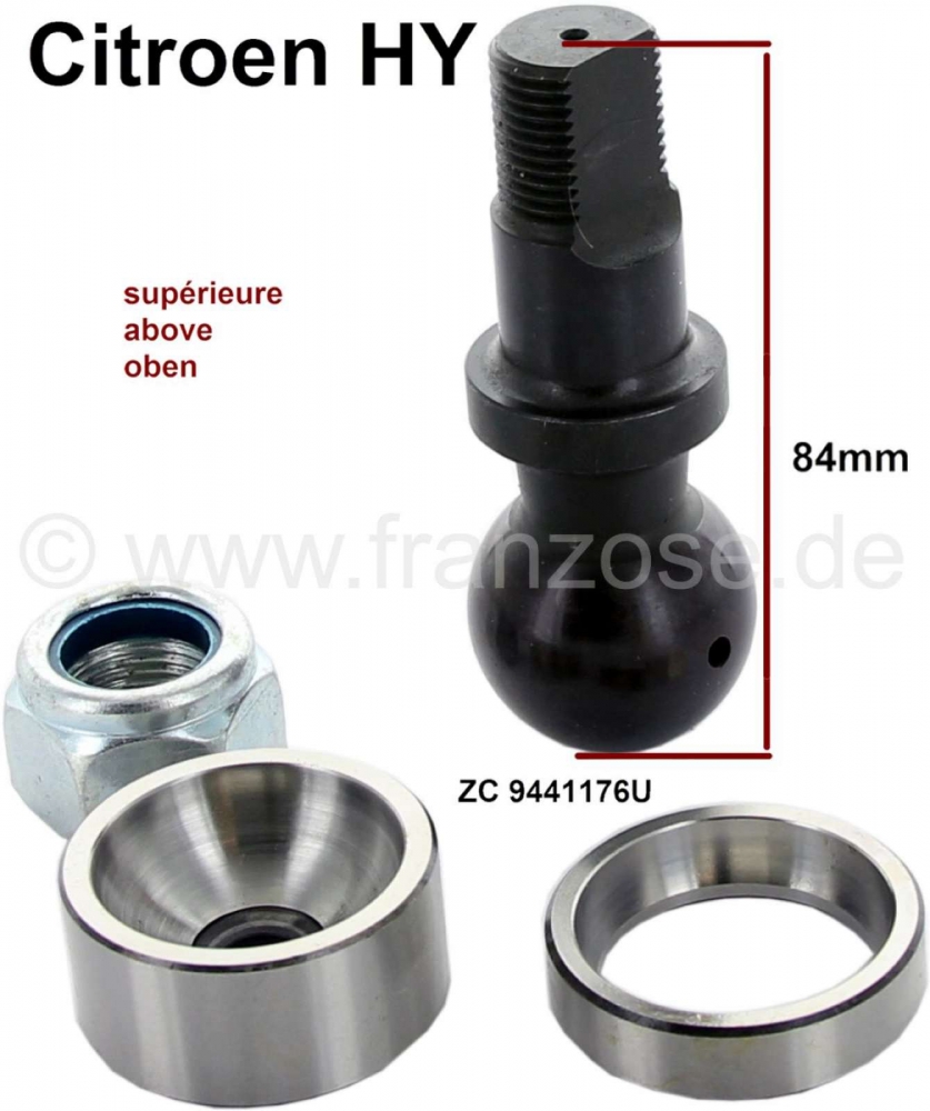 Citroen-DS-11CV-HY - Reparatieset voor bovenste kogelbout. Geschikt voor Citroen HY. Lengte: 84mm. Of. Nr. ZC94