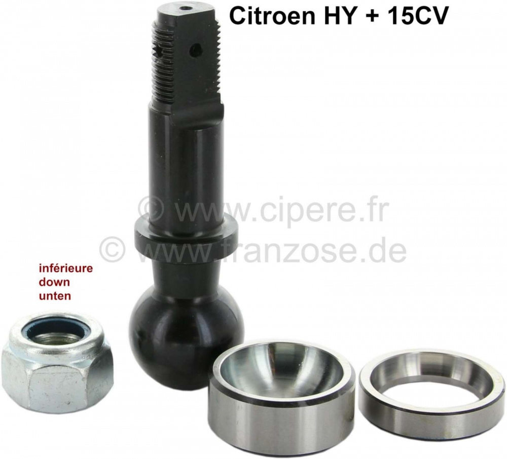 Citroen-DS-11CV-HY - Reparatieset voor onderste kogelbout. Geschikt voor Citroen HY + Citroen 15CV. Lengte: 105