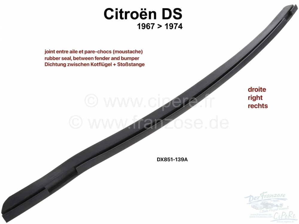 Citroen-DS-11CV-HY - Rechter voorspatbord. Rubber afdichting, tussen spatbord en bumper. Geschikt voor Citroen 