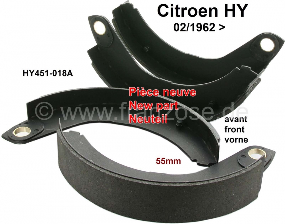 Citroen-DS-11CV-HY - Set voorremschoenen (nieuwe onderdelen). Geschikt voor Citroen HY, vanaf modeljaar 02/1962