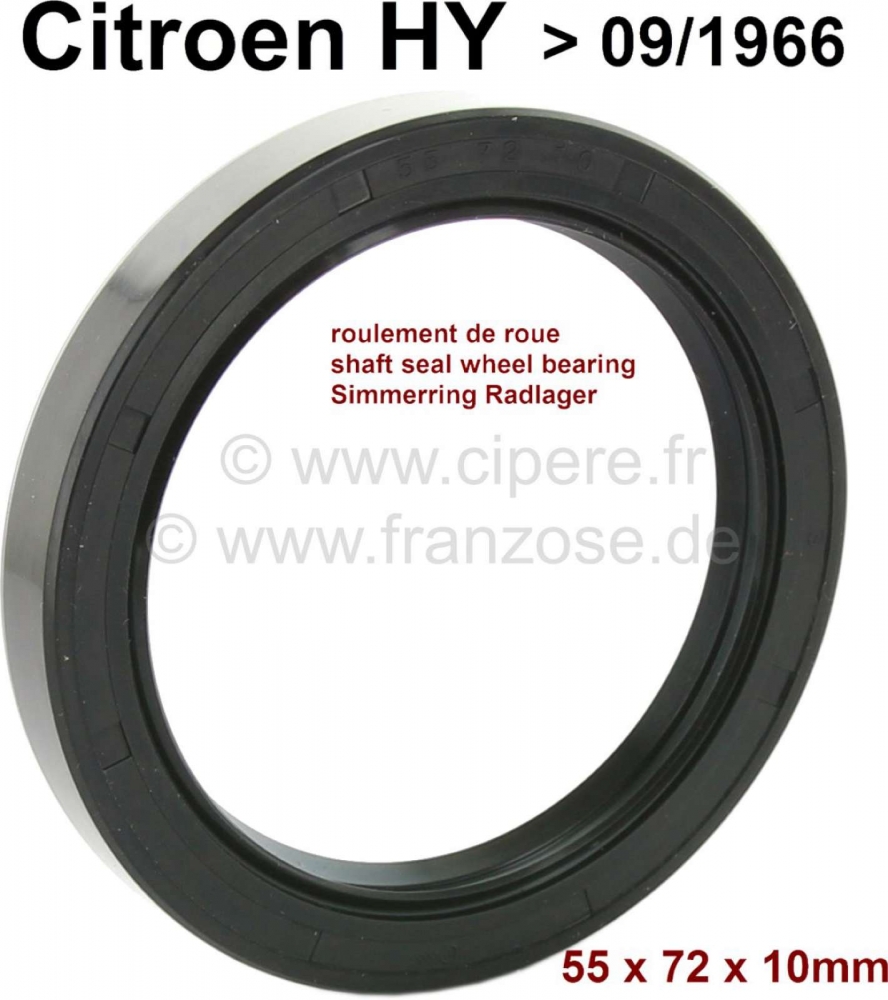 Citroen-DS-11CV-HY - Oliekeerring, voor het wiellager. Geschikt voor Citroen HY, tot bouwjaar 09/1966. 55 x 72 