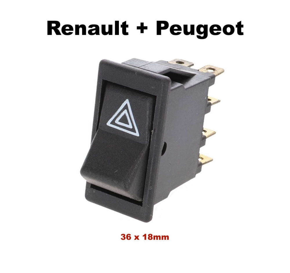 Renault - Tuimelschakelaar voor alarmknipperlichten. 33x5x19,5mm (inbouwmaat). Geschikt voor veel Re