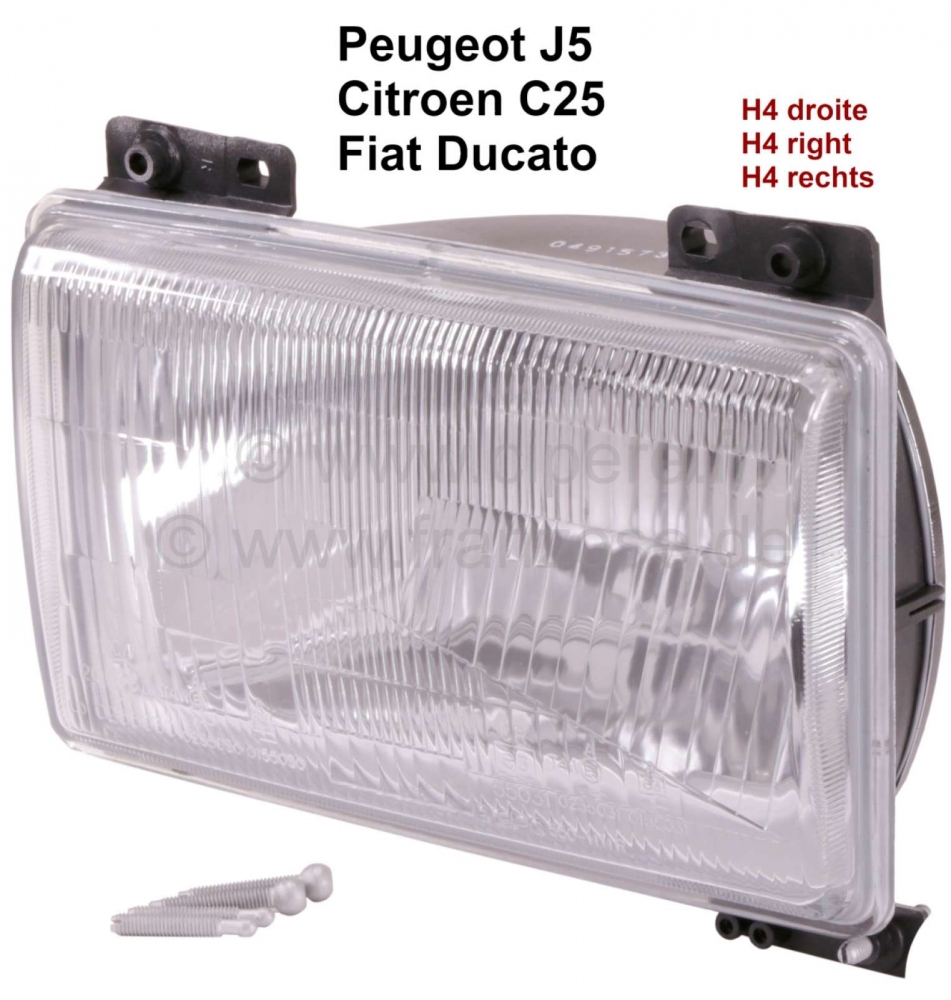 Sonstige-Citroen - J5/C25/Ducato, H4 koplamp rechts, zonder koplampnivellering. Peugeot J5 + Citroën C25. Of