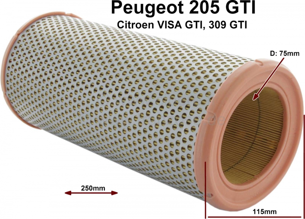 Peugeot - Luchtfilter A699, voor Citroen VISA GTI, Peugeot 205 GTI, 205 Rally, 309 GTI. Buitendiamet