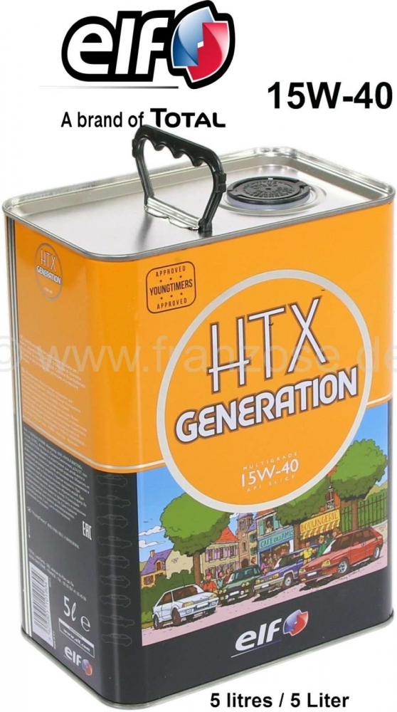 Renault - Motorolie 15W-40 HTX van TOTAL/elf (blik van 5 liter). Speciale klassieke auto-olie voor b