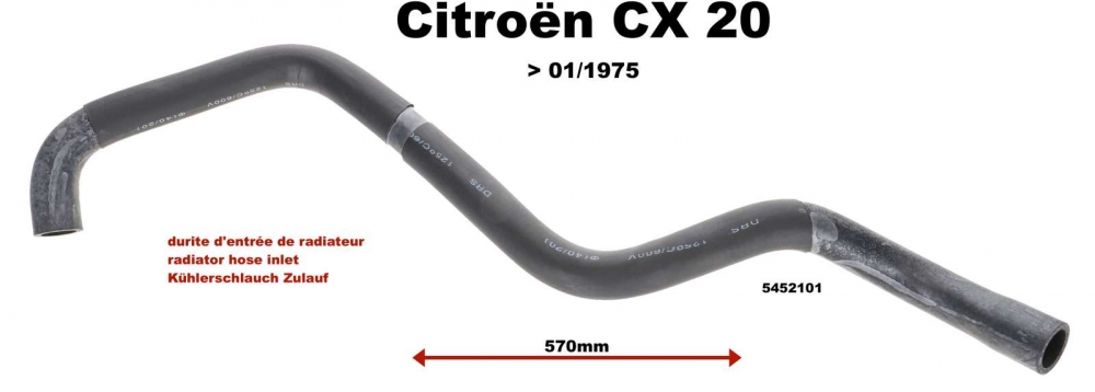 Sonstige-Citroen - CX 20, radiatorslang inlaat. Geschikt voor Citroen CX 20, tot bouwjaar 01/1975! Binnendiam